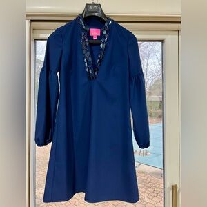 LILLY PULITZER Shea Stretch Retro Long-Sleeve Dress Navy Blue Size 4 NWOT